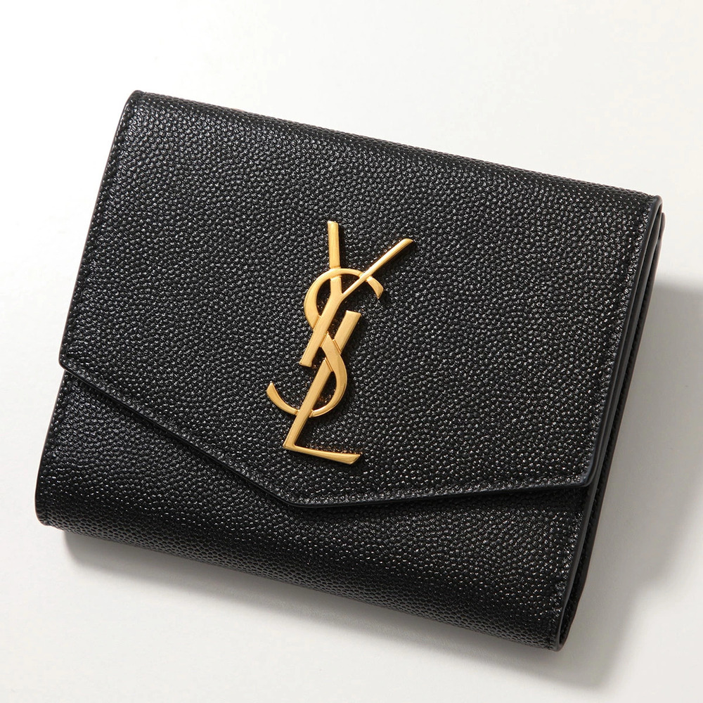 SAINT LAURENT Bi fold Wallet UPTOWN Leather Cassandra Nero Black